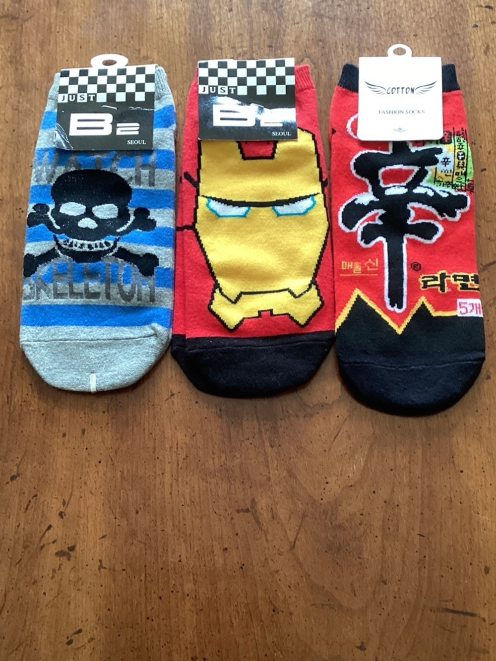 Kids No-Show Novelty Sock 3-Pack - Skull, Superhero Mask & Red Graphic
